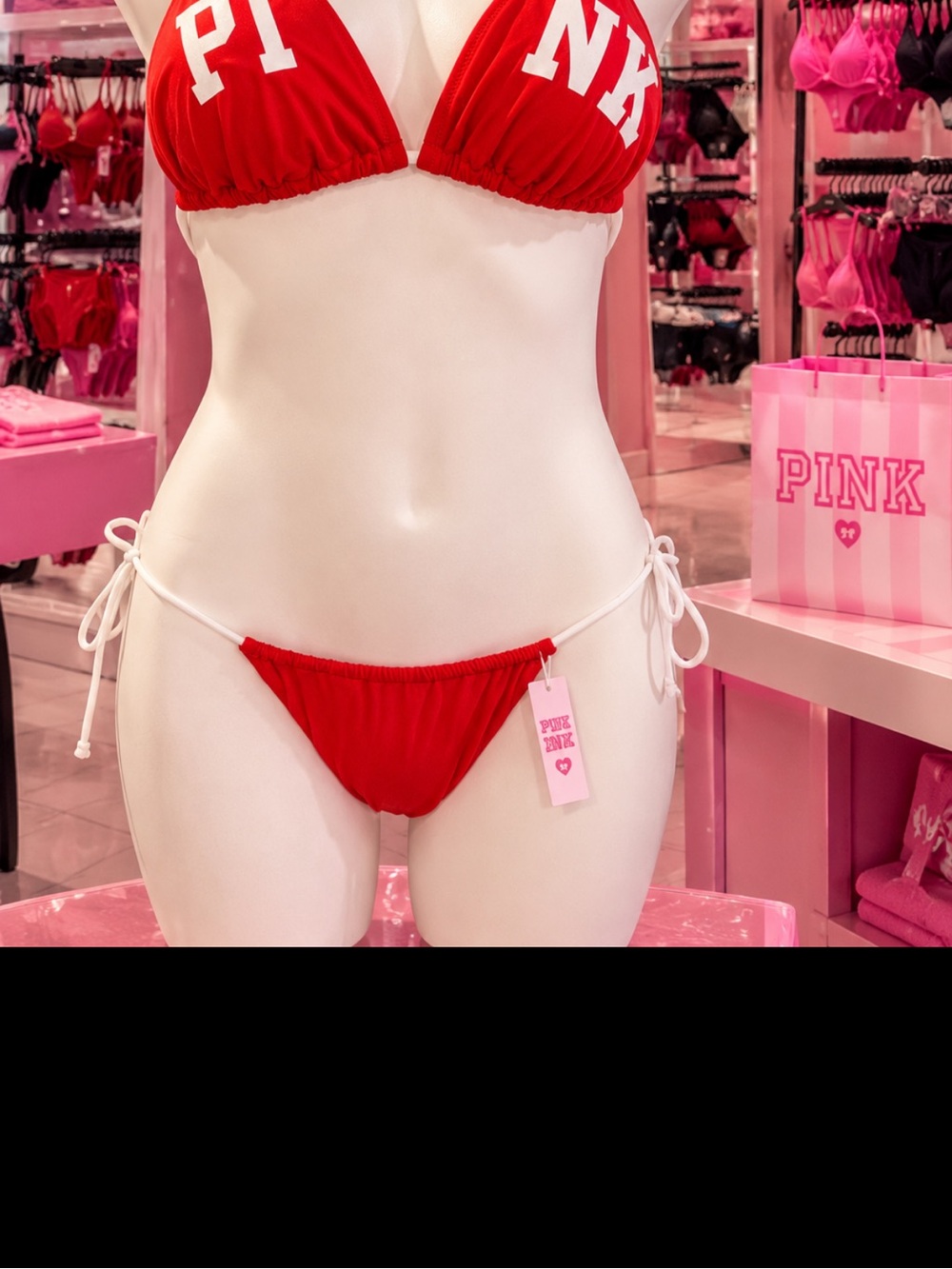 PINK Victoria's Secret Red Triangle Logo Bikini Set